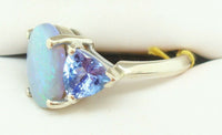 14K Gold 2.33ct Black Genuine Natural Opal Ring w/ Trillion Tanzanites (#C2449)