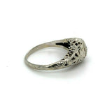 18k White Gold Art Deco Genuine Natural Diamond Filigree Ring (#J5355)