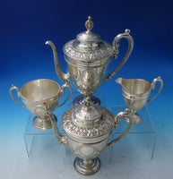 JD and S Silverplate Tea Set 4pc Acanthus Leaves Ram Handles Lion Finial (#5505)