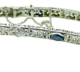 14k White Gold Filigree Diamond Sapphire Bracelet (#J4707)