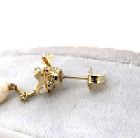 14k Yellow Gold Pearl and Sapphire Drop Earrings (#J5487)
