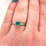 Platinum .83ct Genuine Natural Emerald and Diamond Baguette Ring (#J5562)