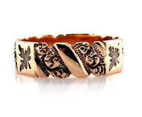 10k Yellow Gold Victorian Band Jewelry with Maple Leaf Design Size 7.5 (#J5825)