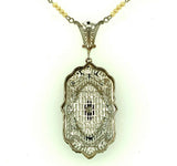 14k White Gold Filigree Genuine Natural Diamond Necklace (#J4785)