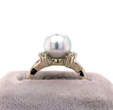 14k White Gold 8.8mm Silver Akoya Pearl Ring Jewelry (#J5591)