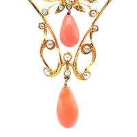 14k Yellow Gold Coral Briolette Victorian Lavaliere Necklace (#J5501)