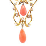 14k Yellow Gold Coral Briolette Victorian Lavaliere Necklace (#J5501)