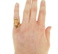 10k Gold Art Nouveau Genuine Natural Coral Cameo Ring with Diamonds (#J4647)