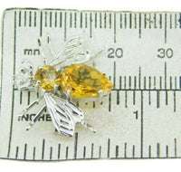 14k White Gold Bee Fly Insect Genuine Natural Citrine Pin Pendant (#J4557)