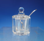 HA English Victorian Cut Crystal Salt Cellar Sterling Silver Salt Spoon (#5547)
