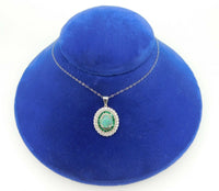 14K Gold Boulder Genuine Natural Opal Double Halo Pendant with Emeralds (#J4238)