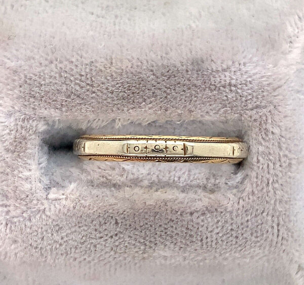 14k Yellow and White Gold Wedding Band Jewelry Size 7.5 (#J5867)