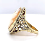 Genuine Natural Shell Cameo Ring with Bezel Diamond Accent Jewelry (#J5556)