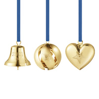 2021 Georg Jensen Christmas Holiday Ornament Set 3pc Bell, Ball & Heart Gold New
