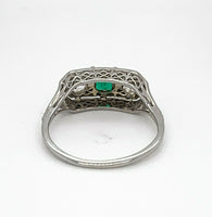 18k Gold Art Deco .32ct Genuine Natural Emerald and Diamond Filigree Ring #J4836