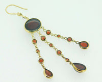 14k Gold Genuine Natural Garnet Large Drop Earrings 27 Carats 3" Long (#J4176)