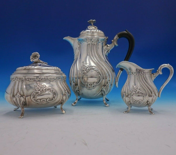 Louis XIV by Unknown Swedish .830 Silver Tea Set 3pc w/ 3D Floral Finial (#4886)