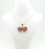 14k Yellow Gold Watermelon Genuine Natural Tourmaline Butterfly Pendant (#5020)