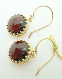 14K Gold Round 7.01ct Rose Cut Genuine Natural Garnet Earrings (#J2487)