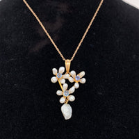 14k Yellow Gold Freshwater River Pearl and Sapphire Lavaliere Jewelry (#J5696)