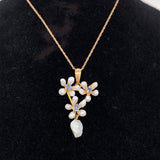 14k Yellow Gold Freshwater River Pearl and Sapphire Lavaliere Jewelry (#J5696)