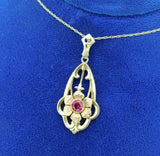 Retro 14k Yellow Gold Lavaliere Pendant with Rose Gold Flower (#J4328)