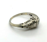 18k White Gold Art Deco Genuine Natural Diamond Filigree Ring (#J5355)