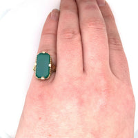 14k Yellow Gold Genuine Natural Chrysoprase Green Onyx Filigree Ring (#J5358)