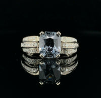 14k White Gold Cushion Cut 2.92 Carat Genuine Natural Grey Spinel Ring (#J5522)