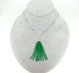 14k Gold Genuine Diamond Tassel Necklace with 18 Carats Emerald Beads (#J4480)