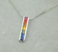 14k White Gold Rainbow Genuine Natural Sapphire Pendant .71ct (#J4617)