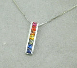 14k White Gold Rainbow Genuine Natural Sapphire Pendant .71ct (#J4617)