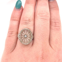 14k Gold Genuine Natural Oval Rock Crystal Quartz Filigree Ring w/Diamond #J5932