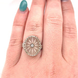 14k Gold Genuine Natural Oval Rock Crystal Quartz Filigree Ring w/Diamond #J5932