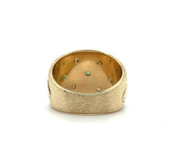 14k Yellow Gold Wide Heavy Emerald and Diamond Band Ring (#J5440)