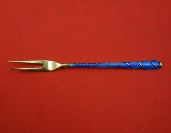 Egon Lauridsen Danish Sterling Silver Lemon Fork 2-Tine with Blue Enamel 4 1/8"