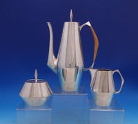 Diamond by Reed and Barton Sterling Silver Tea Set 3pc w/ Rattan Handle (#7067)