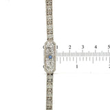 10k White Gold Art Deco Genuine Natural Sapphire Filigree Bracelet (#J5535)