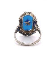 14k White Gold Blue Onyx Filigree Ring with Diamond Jewelry (#J5709)