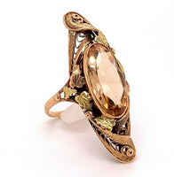 10k Yellow Gold Art Nouveau Ring Topaz Glass Stone (#J4826)