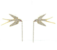 18k Yellow Gold Genuine Natural Diamond Bird Swallow Earrings (#J5344)