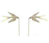 18k Yellow Gold Genuine Natural Diamond Bird Swallow Earrings (#J5344)