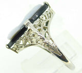 Art Deco 18k White Gold Genuine Natural Stone Cameo Filigree Ring (#J4307)