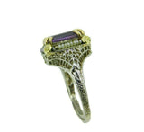 14k White Gold Filigree Amethyst Seed Pearl Ring (#J4691)