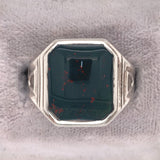 10k White Gold Art Deco Genuine Natural Bloodstone Men's Ring Jewelry (#J5678)