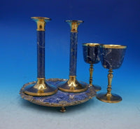 Queens by Garrard and Co Sterling Silver Console Set 5pc Box Gilt Sodalite #4717