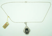 14K Gold Filigree Genuine Natural Onyx Pendant with Paperclip Chain (#J2199)