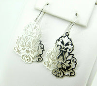 935 Sterling Custom Laser Cut Earrings Chrysanthemum Flower Damask (#J4404)