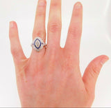 18k White Gold Marquise Genuine Natural Diamond and Sapphire Halo Ring  (#J4013)