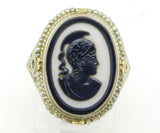 14k White Gold Filigree Ring with Black and White Stone Cameo (#J4295)